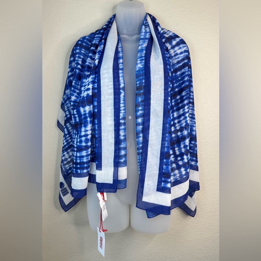 Solid‎ & Striped Shibori Blue White Scarf OS NWT Nautical